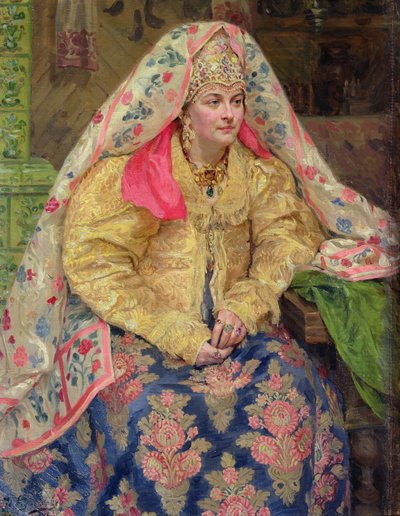 Donna in abito russo antico, 1916 da Ivan Semyonovich Kulikov